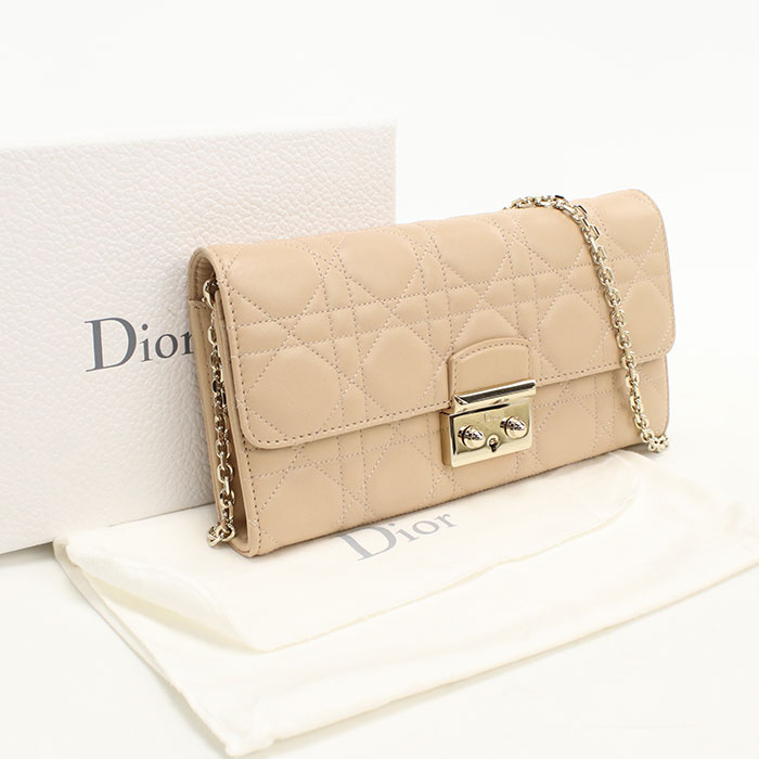 Rakuten - 【中古良品】DIOR ディオール チェーンウォレット レディース ベージュ