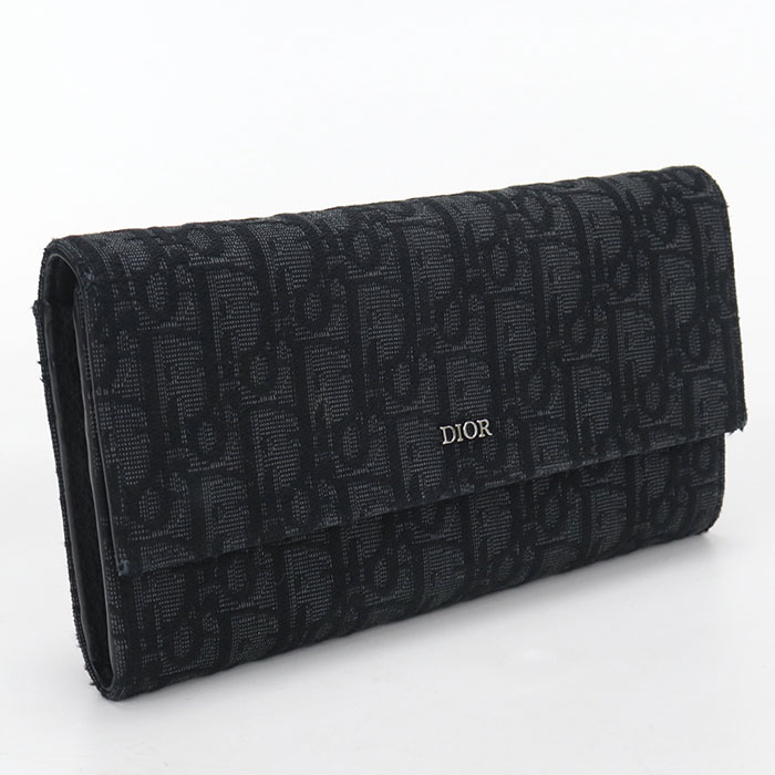 乐天商城 - 【中古良品】DIOR ディオール 長財布二折 ロング　フラップウォレット ディオールオブリーク メンズ ブラック