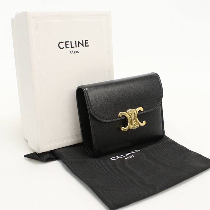 Rakuten - 【中古良品】CELINE セリーヌ 三つ折り財布 10D783DPV スモール フラップウォレット トリオンフ レディース ブラック