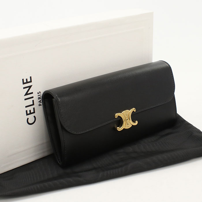 Rakuten - 【中古・未使用】CELINE セリーヌ 長財布二折 10E313DPV.38NO ラージウォレット トリオンフ レディース ブラック