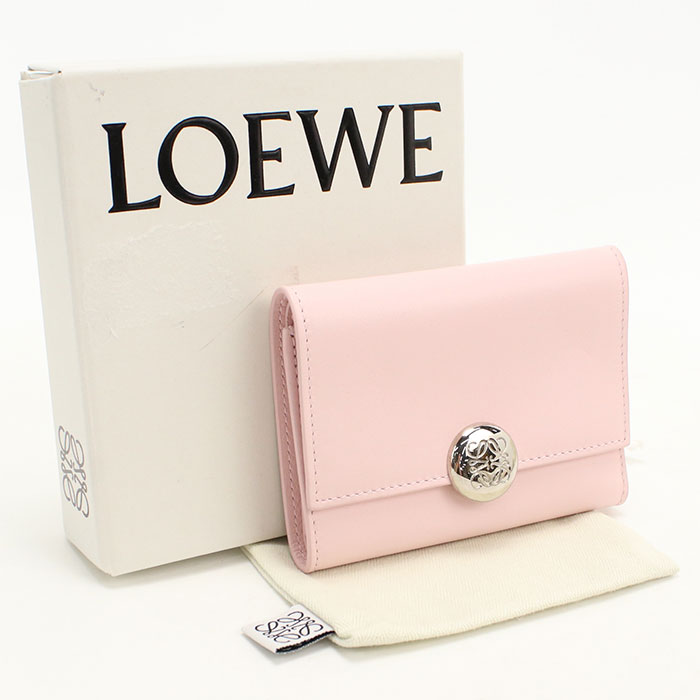樂天商城 - 【中古良品】LOEWE ロエベ 三つ折り財布 CANBS33X01 バーティカルウォレット スモール ペブル レディース ピンク