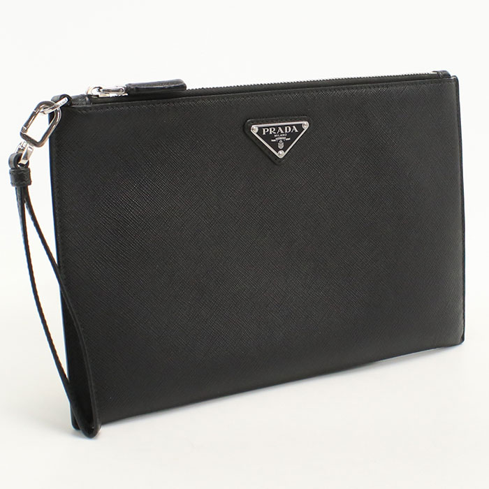 【4日20時〜限定クーポン】【中古良品】PRADA プラダ クラッチバッグ サフィアーノレザー メンズ ブラック
