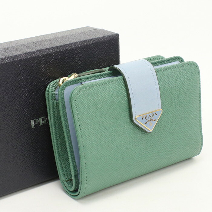 Rakuten - 【中古良品】PRADA プラダ 二つ折り財布 1ML018 2DYG F03HX サフィアーノタブ レディース グリーン