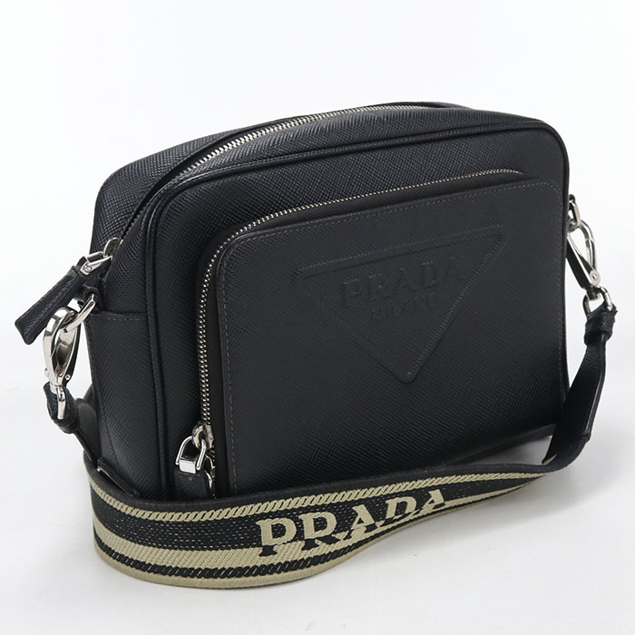 Rakuten - 【中古良品】PRADA プラダ ショルダーバッグ 2VH152 サフィアーノ メンズ ブラック