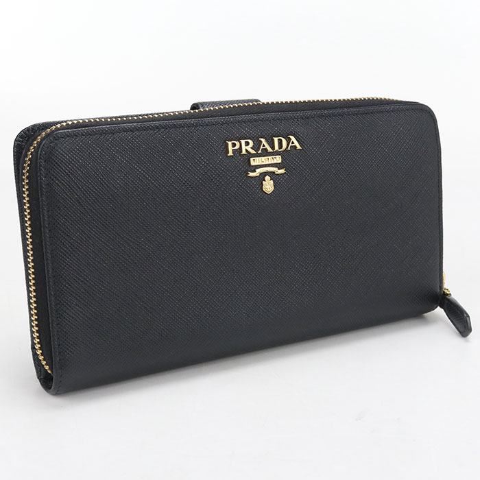 【中古良品】PRADA プラダ 長財布二折 サフィアーノレザー レディース ブラック