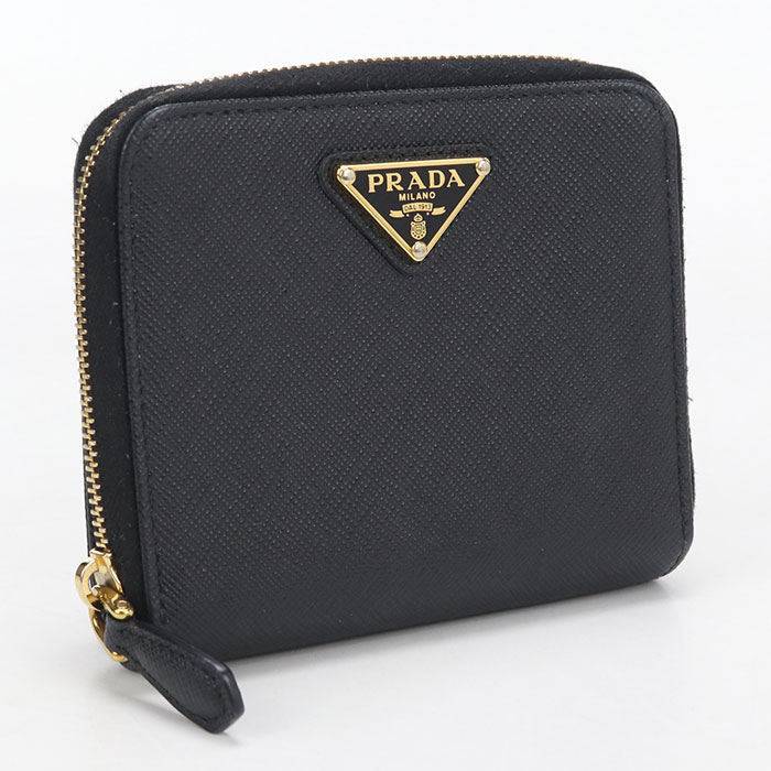 Rakuten - 【中古良品】PRADA プラダ 二つ折り財布 1ML036 サフィアーノトライアングル レディース ブラック
