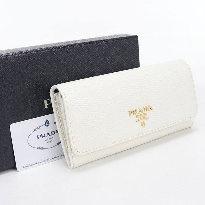 乐天商城 - 【中古・未使用】PRADA プラダ 長財布二折 1MH132 サフィアーノマルチカラー レディース ホワイト