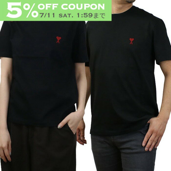 [5% Coupon Available] AMI PARIS Heart Logo Short-Sleeve T-Shirt BFUTS035.724 001 Women's & Men's Black