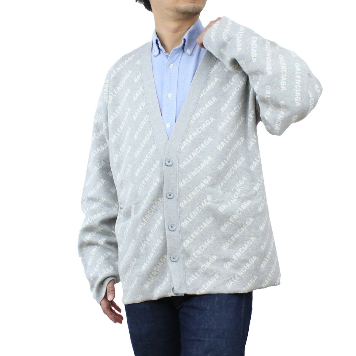 バレンシアガ BALENCIAGA メンズ－セーター ニット ブランド 699822 T3233 1461 ALLOVER CARDIGAN アナグラム グレー系 apparel-01 warm-04 win-02m