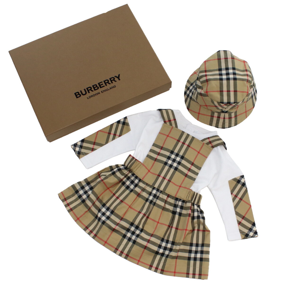 バーバリー BURBERRY ベビー－ロンパース 3点セット ギフト 出産祝い8065881 A7028ARCHIVE BEIGE ブラウン系 kb-01