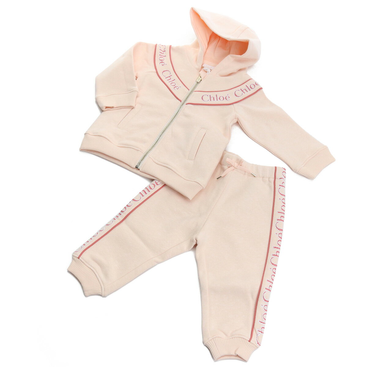 クロエ CHLOE キッズ−セットアップ ブランド ブランドロゴ ロゴ ジャージ C08041　45F PALE PINK ピンク系 kb-01