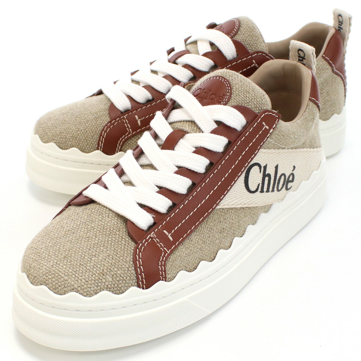 クロエ CHLOE レディーススニーカー ブランド LAUREN ロゴリボン CHC22U108Z4 90U BEIGE ベージュ系 shoes-01