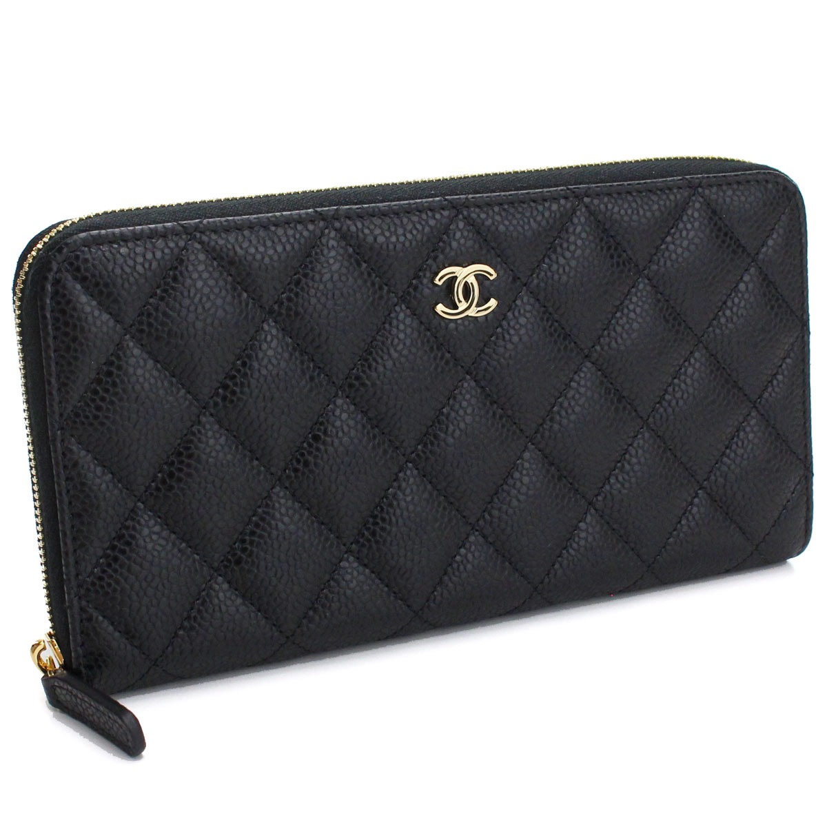 【5/18-20日限定！P10倍】シャネル CHANEL 財布 キャビアスキン マトラッセ ラウンドファスナー 長財布 AP0242 ブラック レディース