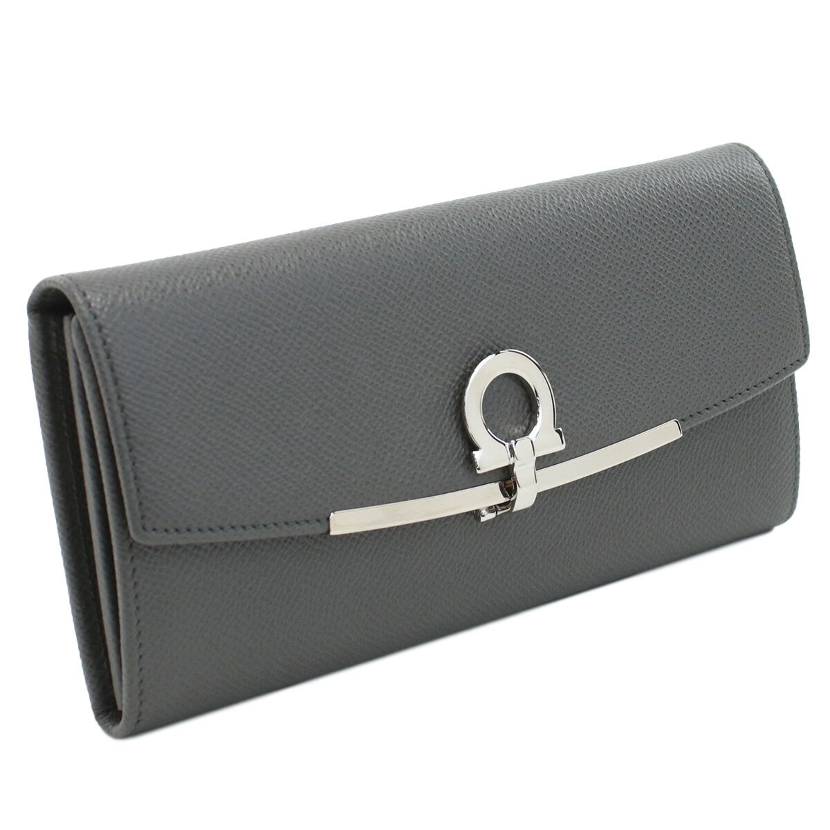 フェラガモ FERRAGAMO GANCINO CLIP 長財布ニ折小銭入付き　ブランド 22-D150 0762989　DARK GREY　ガンチーノクリップ グレー系　wallet-01 gif-02w new-02 母の日