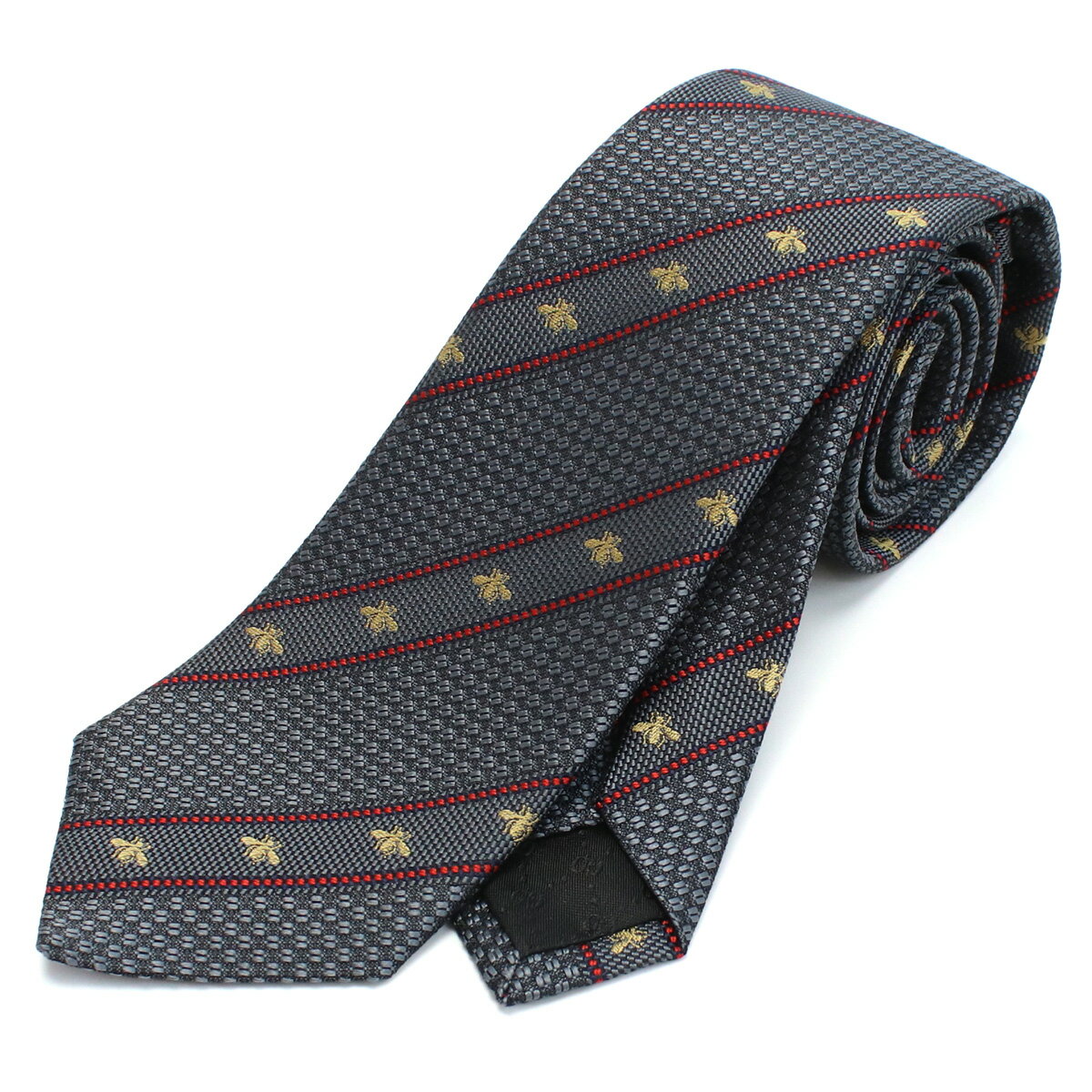 グッチ GUCCI Bee刺繍 ストライプ ネクタイ ナロータイ 451528 4E002 1274 グレー系、マルチカラー ブランド ネクタイ brand necktie メンズ men's