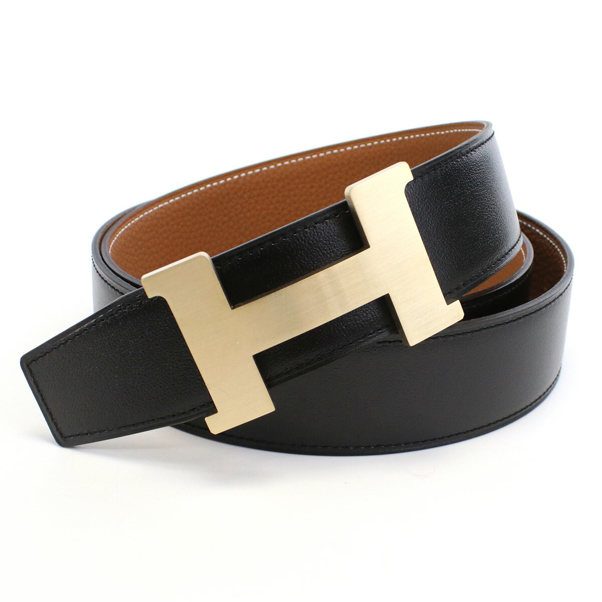 【5/18-20日限定！P10倍】エルメス HERMES メンズベルト ブランド Hロゴ コンスタンス 5382　BOXカーフ-トゴ　NOIR-GOLD ブラック ブラウン系 belt-01 gif-04m new-06