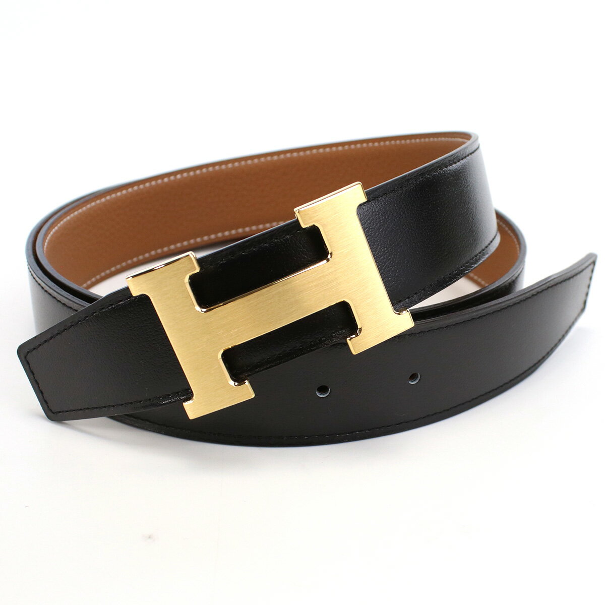 エルメス ベルト（メンズ） エルメス HERMES メンズベルト ブランド Hロゴ H BOXカーフ-トゴ NOIR-GOLD ブラック ブラウン系 belt-01 父の日