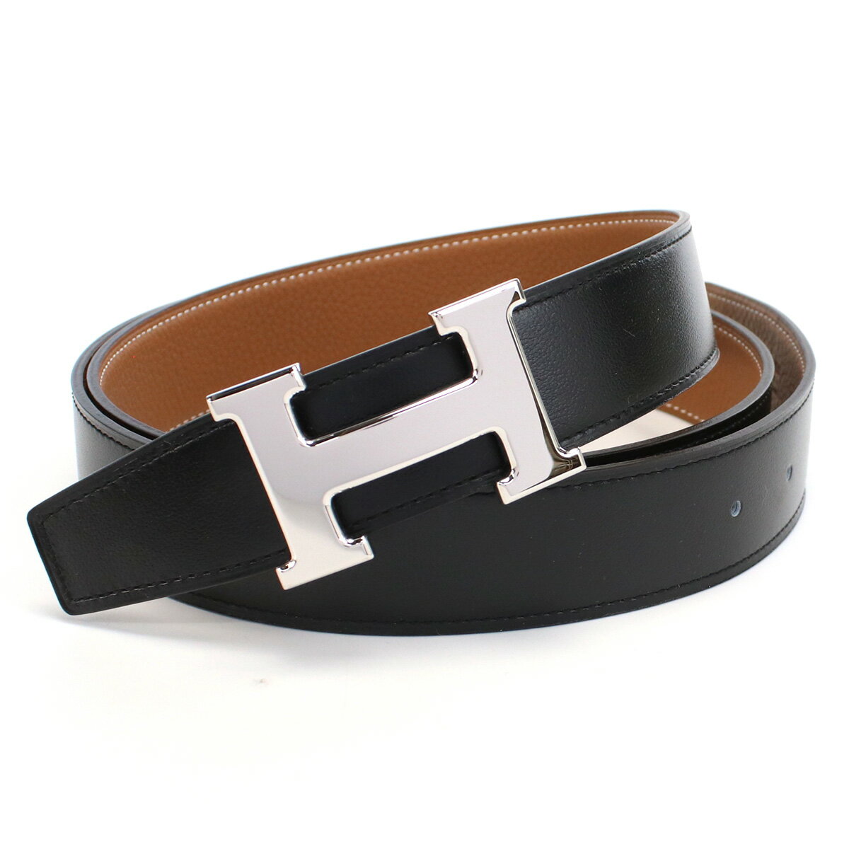 エルメス ベルト（メンズ） エルメス HERMES メンズベルト ブランド Hロゴ H BOXカーフ-トゴ NOIR-GOLD ブラック ブラウン系 belt-01 gif-04m SS2406