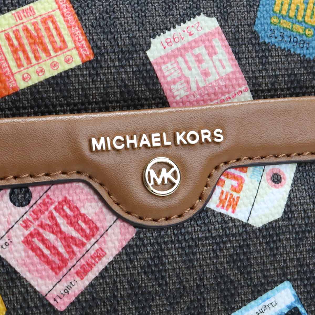 マイケル コース MICHAEL KORS BECK ラゲージタグ柄 ミディアム トートバッグ 30T0GKNT1O 212 BROWN MULTI ブラウン系 マルチカラー ファスナー付き トートバック tote BAG レディース A4 bag ブランド OLS-8