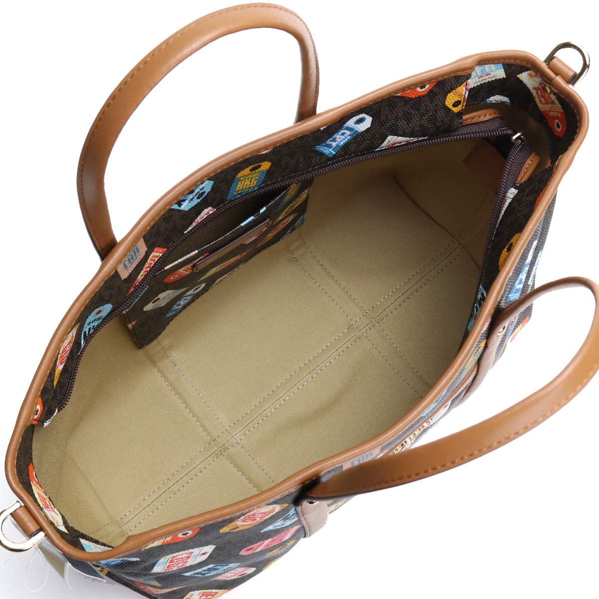 マイケル コース MICHAEL KORS BECK ラゲージタグ柄 ミディアム トートバッグ 30T0GKNT1O 212 BROWN MULTI ブラウン系 マルチカラー ファスナー付き トートバック tote BAG レディース A4 bag ブランド OLS-8