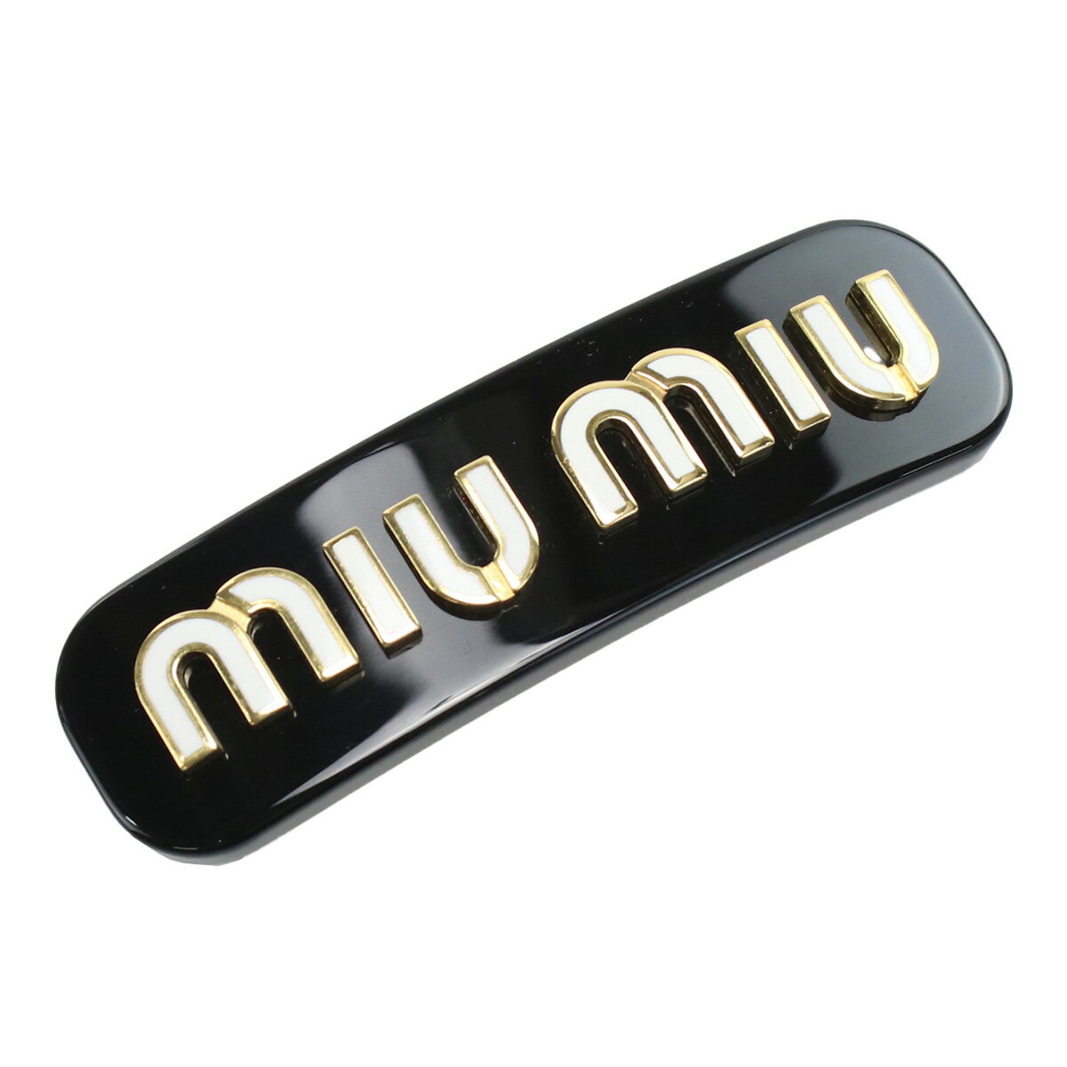 楽天ブランド総合卸　ビッグヒットミュウミュウ MIUMIU バレッタ ブランド ロゴ ヘアクリップ 5IF071 2F72 F0967 NERO+BIANCO ブラック accessory-01 SS2406