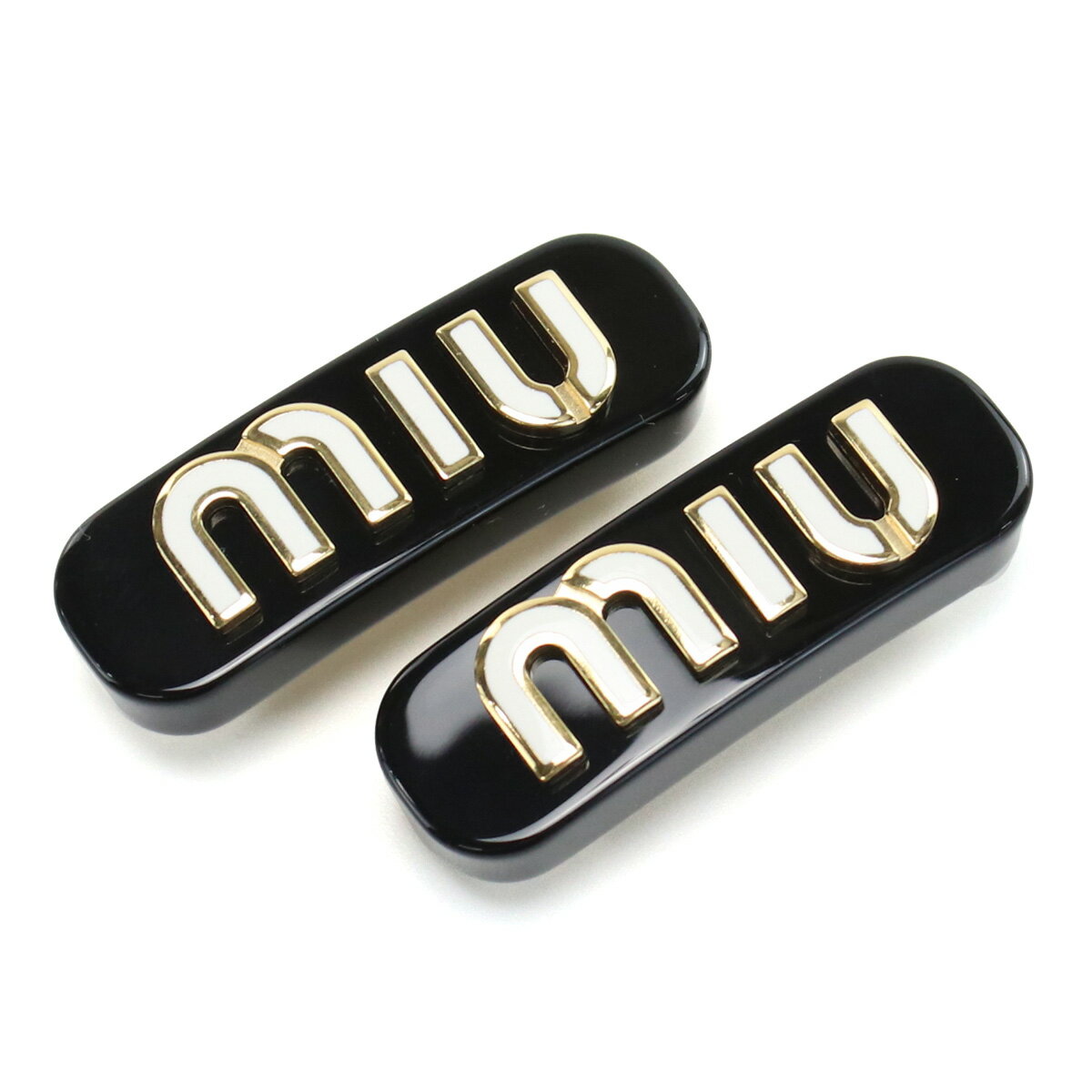 ミュウミュウ MIUMIU ロゴバレッタ ブランド プレックス ヘアクリップ 5IF072　2F72　F0967 NERO+BIANCO ブラック accessory-01 母の日