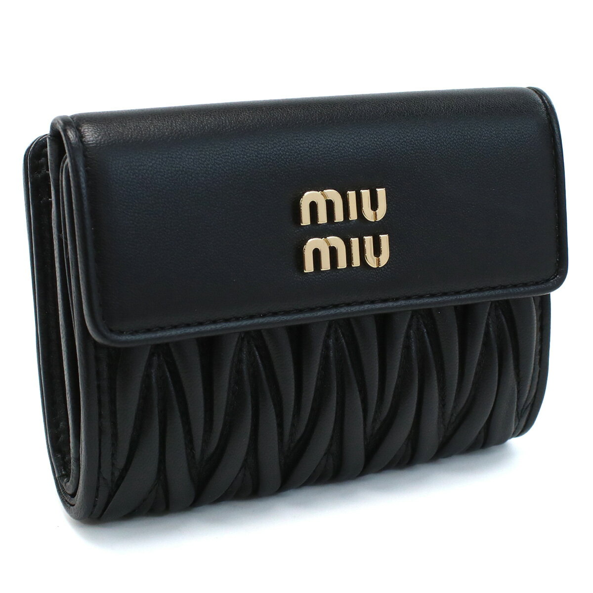 ミュウミュウ 財布（レディース） 【78時間10名様限定！10%OFF】ミュウミュウ MIUMIU 三折財布小銭入付き　ブランド　マテラッセ レザー 5ML002　2FPP　F0002 NERO ブラック　wallet-01　mini-01