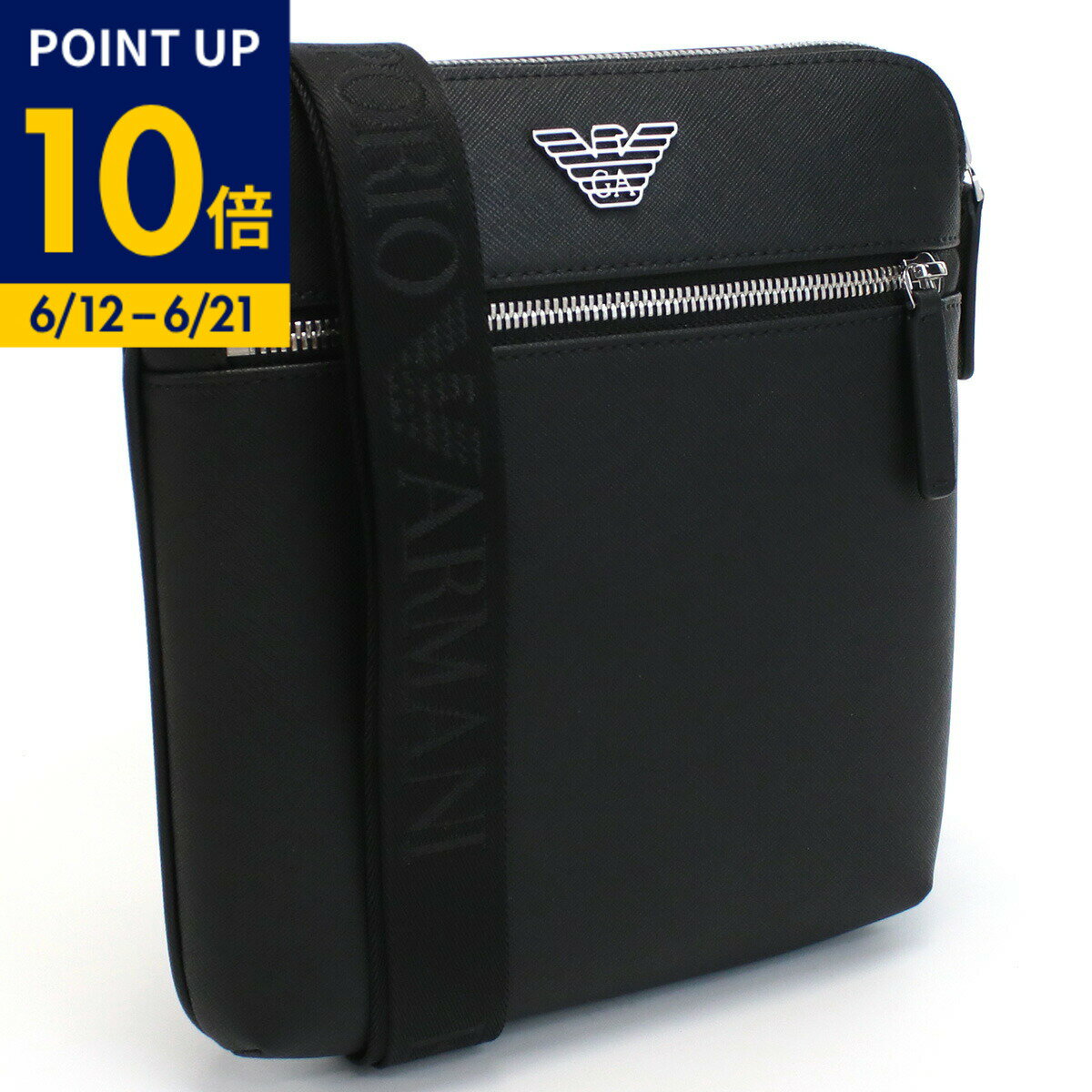 乐天商城 - 【父の日ポイント10倍】EMPORIO ARMANI エンポリオアルマーニ ASV フラットショルダーバッグ イーグルプレート付き Y4M185 Y138E 81072 メンズ ブラック