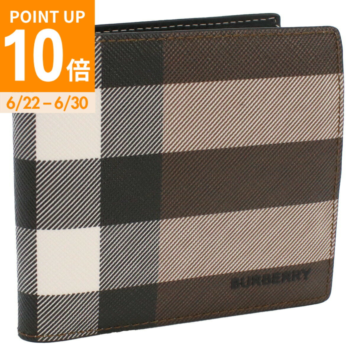 乐天商城 - 【ポイント10倍！6/22-30迄】BURBERRY バーバリー チェック＆レザー バイフォールド コインウォレット 8052802 A8900 メンズ ブラウン