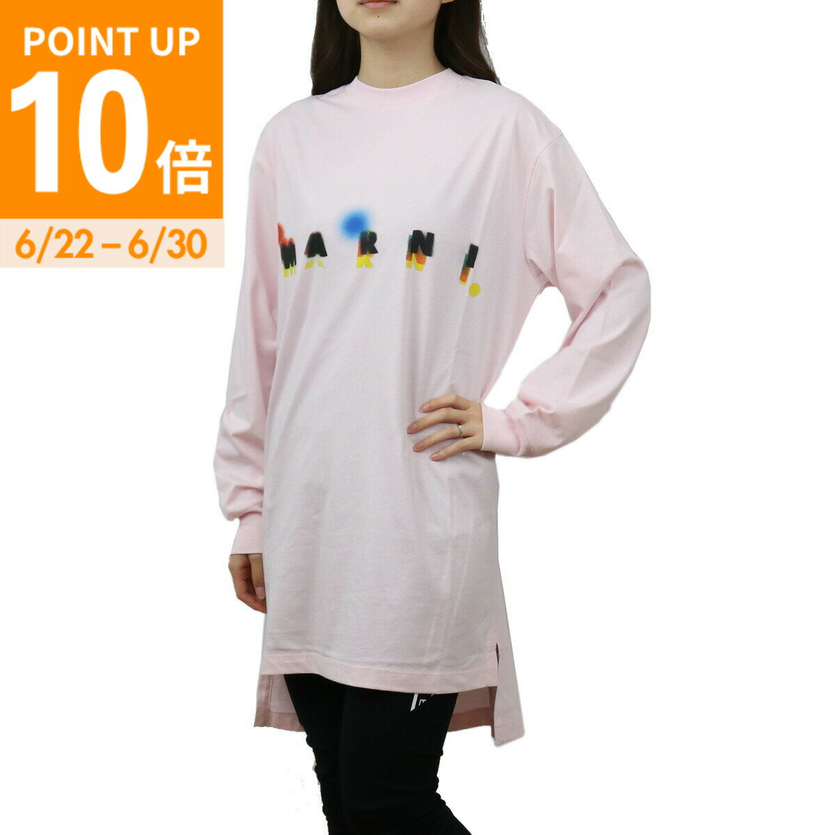 乐天商城 - 【ポイント10倍！6/22-30迄】MARNI マルニ 長袖 ロゴ Tシャツ チュニック丈 THJE0129PH USCR97 MLC09 レディース ピンク