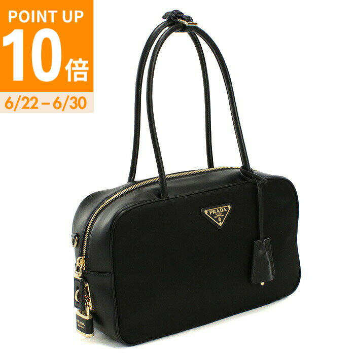 乐天商城 - 【ポイント10倍！6/22-30迄】PRADA プラダ パドロック付 Re-Nylon xレザー トップハンドルバッグ 1BB132 2C8Q V ODO F0002 レディース ブラック