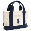 ラルフローレン RALPH LAUREN BIG PONY スモール トートバッグ ポニー刺繍 キャンバストート RAS10143A NATURAL/NVY ホワイト系 ネイビー系 レディース