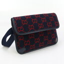【中古良品】GUCCI グッチ ボディバッグ 598181 ベルトバッグ GGウール レディース ネイビー