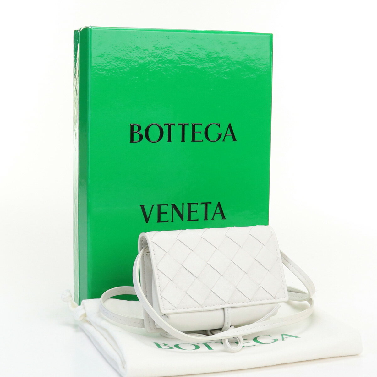 【中古美品】ボッテガヴェネタ(BOTTEGA VENETA) イントレチャートポシェット　ブランド レザー ホワイト【ランク：S】 us-1 2WAY ポーチ