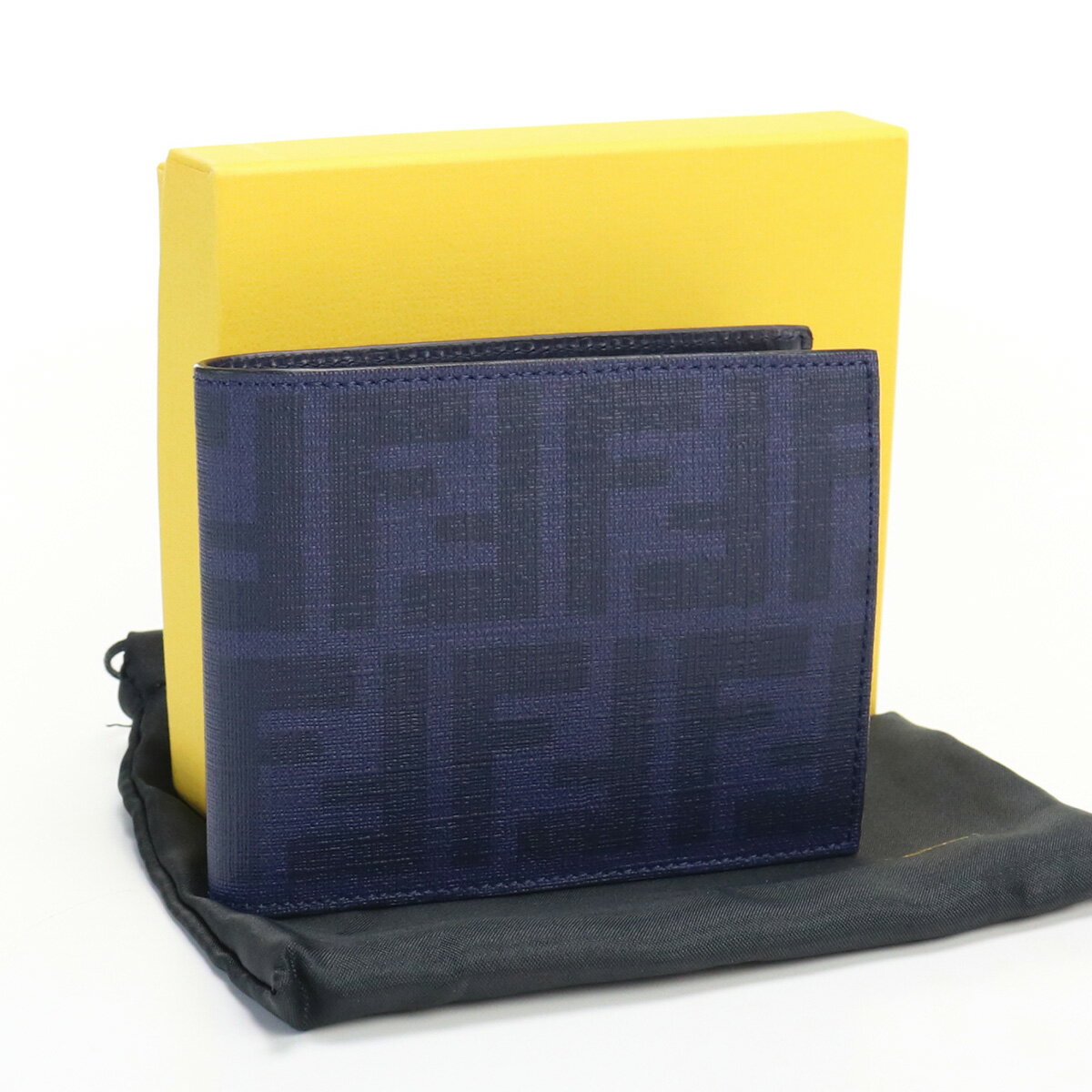 【中古良品】フェンディ(FENDI) ズッカ 二つ折り財布 PVC ブランド 7M0001 VRE ネイビー【ランク：A】 us-2 メンズ