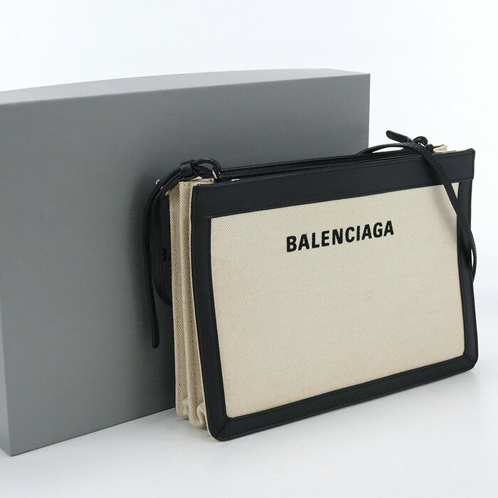 【中古良品】バレンシアガ(BALENCIAGA) ネイビー ポシェット キャンバス 339937 AQ37N 1080 ホワイト系 【ランク：A】 us-2 レディース SS2406