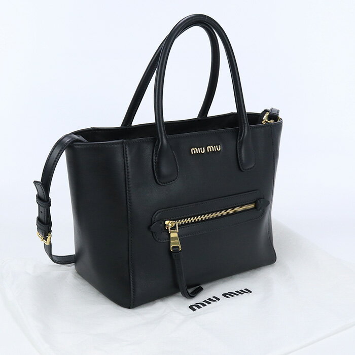 【中古良品】ミュウミュウ アウトレット(MIUMIU(OUTLET)) 2WAYトートバッグ ソフトカーフ 5BG137 2A8P F0002 ブラック系　【ランク：A】 us-2 2WAY ショルダー レディース