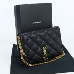 【5/10限定P10倍】【中古良品】サンローラン(SAINT LAURENT) チェーンショルダーウォレット カーフ 585031 1D319 1000 ブラック系　【ランク：A】 us-2 レディース