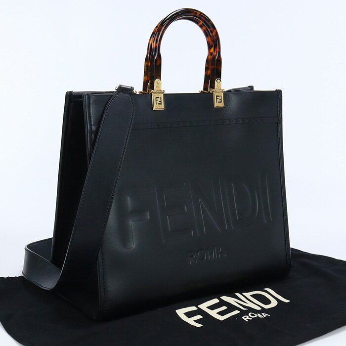 【中古良品】フェンディ(FENDI) サンシャイン ミディアム ブランド トートバッグ 8BH386 ABVL F0KUR ブラック【ランク：A】 us-2 2WAY ショルダー レディース