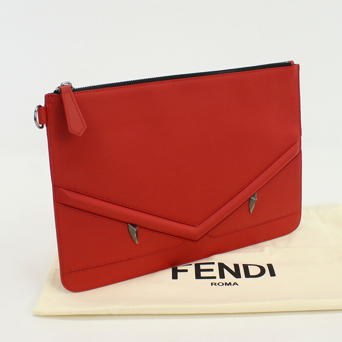 【中古良品】フェンディ(FENDI) モンスター スリム クラッチ ミディアム レザー 7N0078 A5F3 F156K レッド系　【ランク：A】 us-2 メンズ