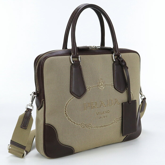 【中古良品】プラダ(PRADA) ロゴジャガード 2WAYブリーフケース キャンバス ベージュ系　【ランク：A】 us-2 2WAY ショルダー メンズ