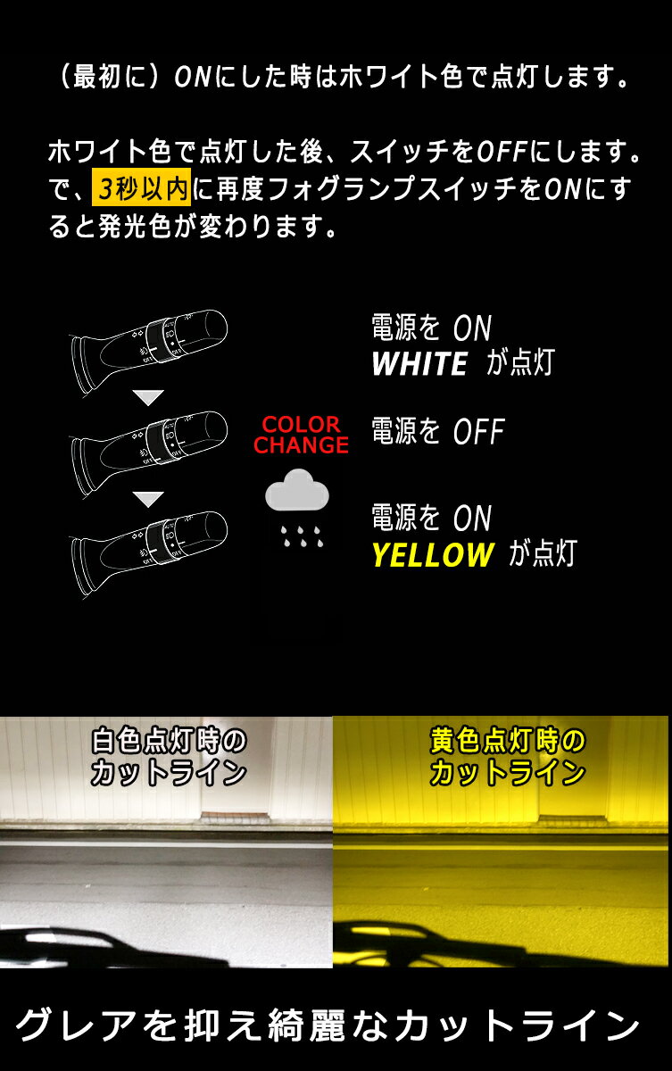 マークX H18.10〜 カラーチェンジ 2色切替 LEDフォグライト H16 12000ルーメン LEDバルブ 車検対応 1年保証 2個セット 3