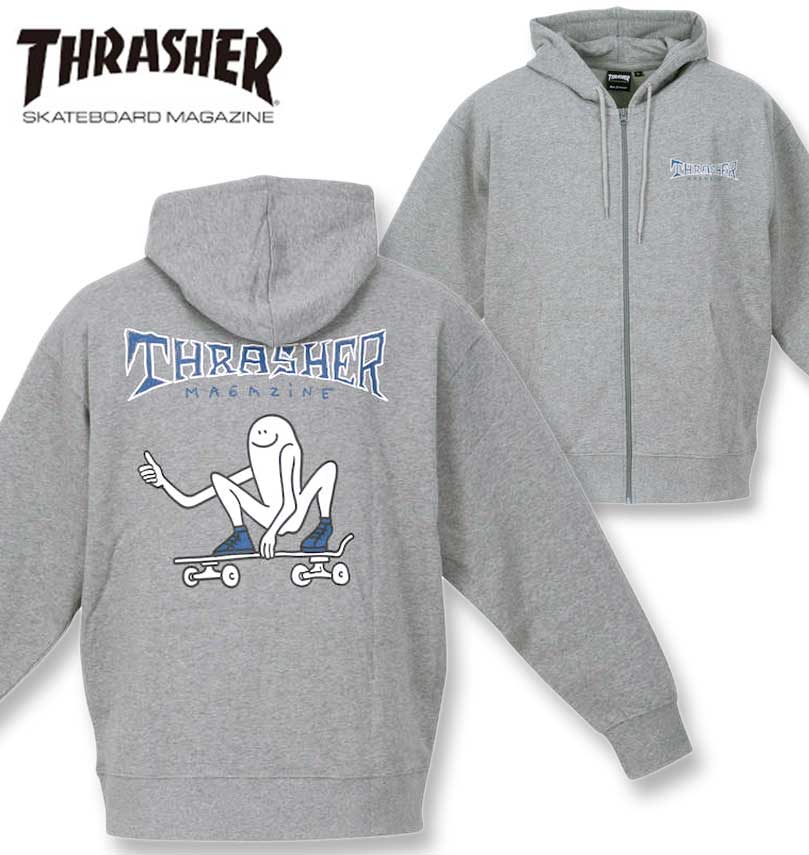 大きいサイズ メンズ THRASHER Gonz Thumbs フルジップパーカー ヘザーグレー 3L 4L 5L 6L 8L 送料無料