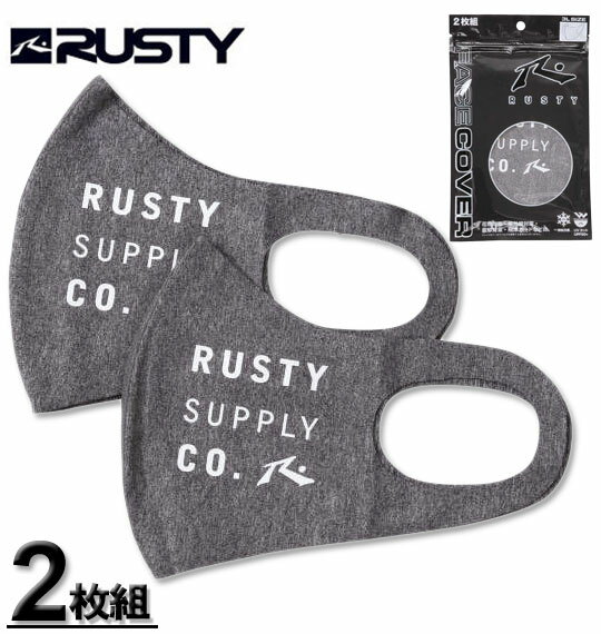 【全品ポイント5倍】大きいサイズ メンズ RUSTY(ラスティ) 大きめサイズ接触冷感・UVカットマスク(2枚セット) グレー 3L コンビニ受取対応商品