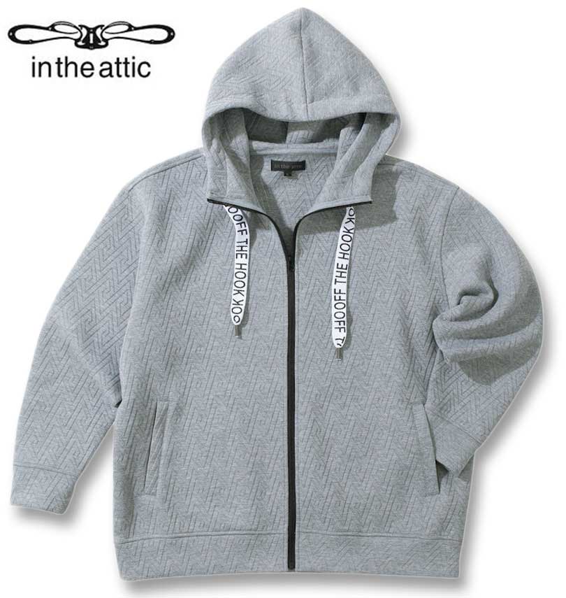 大きいサイズ メンズ in the attic 幾何学型押し ダイバーボンディング スタンド フルジップ パーカー ..