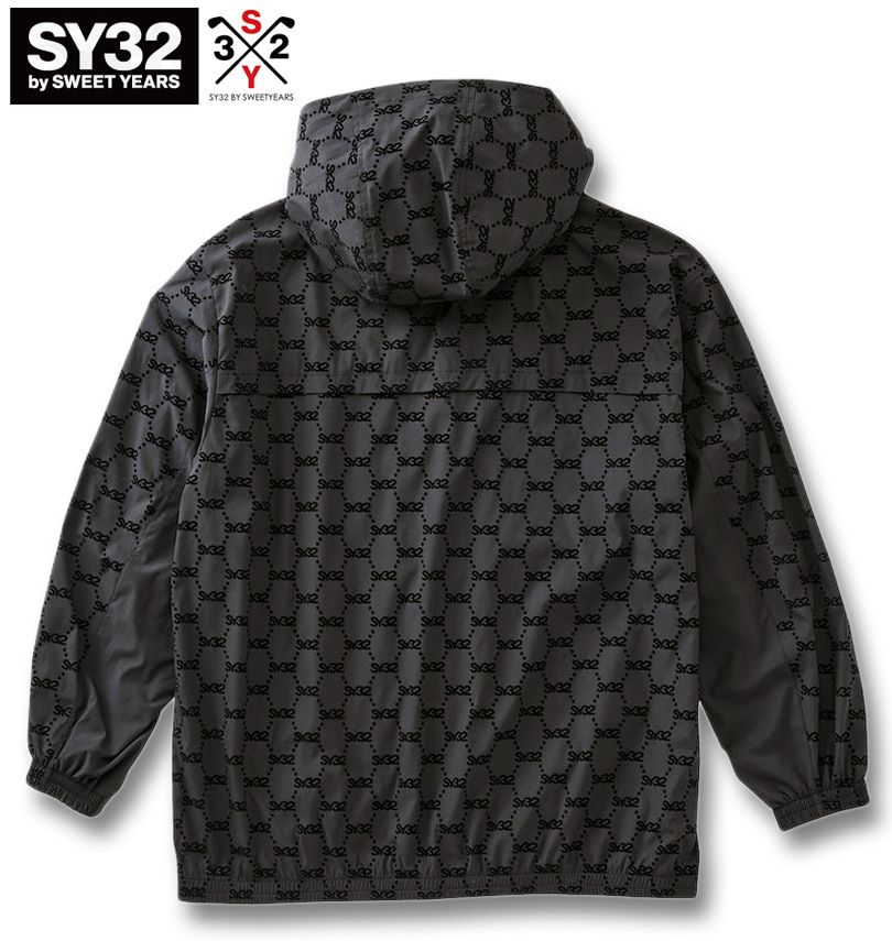 大きいサイズ メンズ SY32 by SWEET YEARS ゴルフ フロッキー ウーブンストレッチ フルジップ フーディ ジャケット ブラック 3L 4L 5L 6L 送料無料