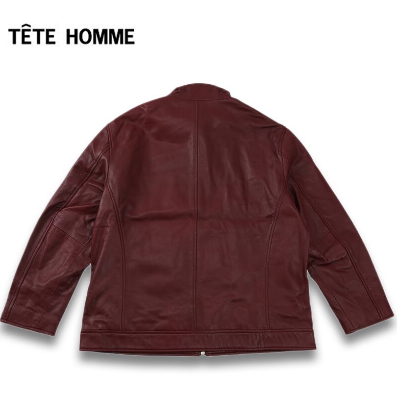 大きいサイズ メンズ TETE HOMME スタンドカラー レザーブルゾン ワイン 3L 4L 5L 6L 送料無料