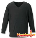 大きいサイズ メンズ Heatchanger 長袖 Vネック Tシャツ ブラック 3L 4L 5L 6L 7L 8L