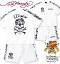 大きいサイズ メンズ Ed Hardy ゼブラ フェイクファーライン 半袖 ジャージ 上下セット ホワイト 3L 4L 5L 6L 8L 送料無料