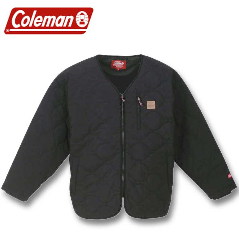 大きいサイズ メンズ Coleman フルダルナイロンリップ キルトジャケット ブラック 3L 4L 5L 6L 8L 送料無料